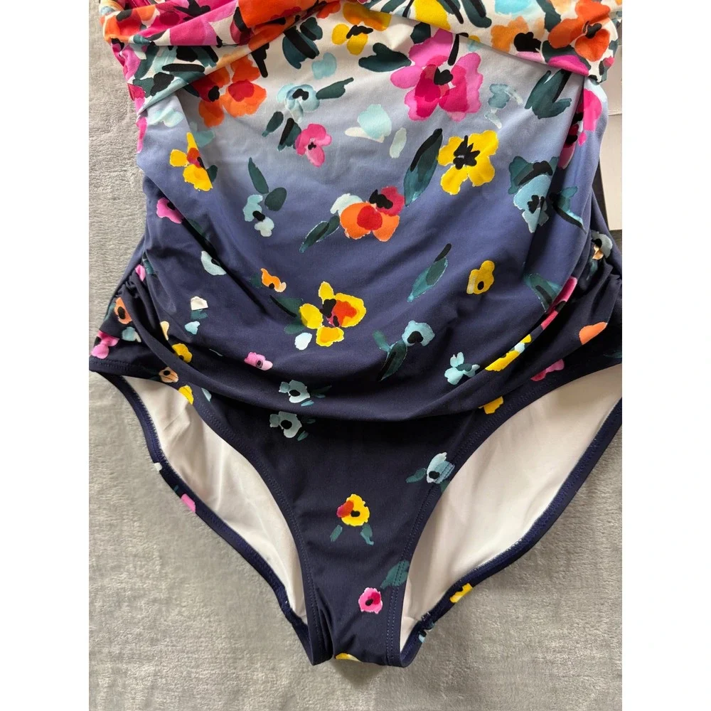 Anne Cole Womens Floral Ombre Twist Front Ruched One Piece Swimsuit Sz 10 $118